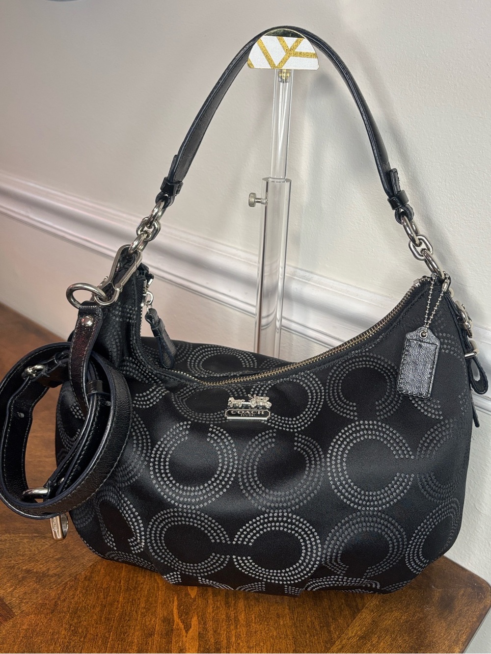 Coach Madison Dotted Op Art Black Signature Hobo Bag w/crossbody strap - Picture 15 of 16